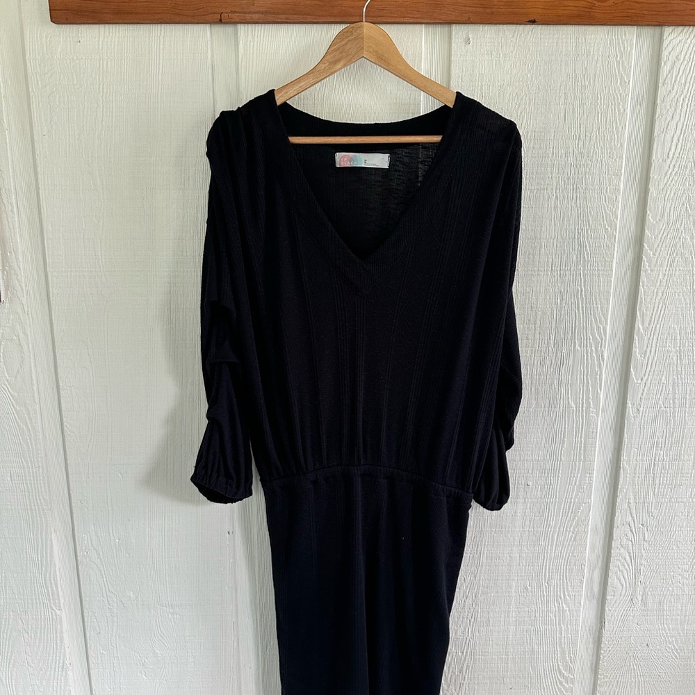 Free People Beach Cable Knit Elegant Black V-Neck Dress